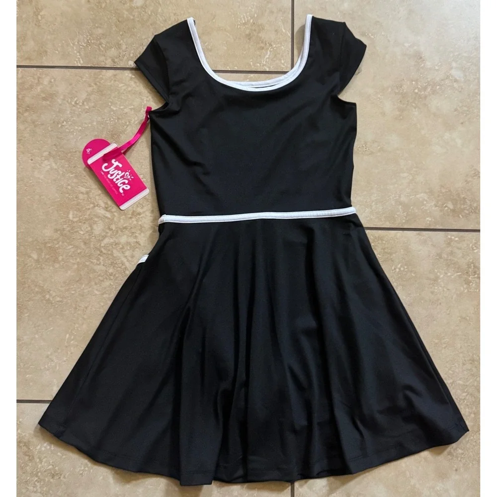 Justice Dress Girls M (10) Black White‎ Sporty Active Built-in Shorts Pocket NEW